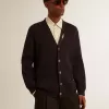 Cardigan Golden Collection din bumbac albastru închis cu finisaj uzat Cardigan Golden Collection din bumbac albastru închis cu finisaj uzat