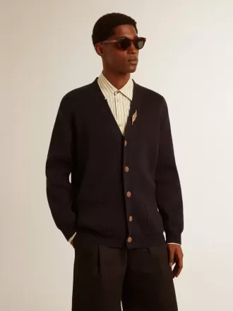 Cardigan Golden Collection din bumbac albastru închis cu finisaj uzat Cardigan Golden Collection din bumbac albastru închis cu finisaj uzat