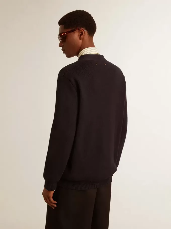 Cardigan Golden Collection din bumbac albastru închis cu finisaj uzat Cardigan Golden Collection din bumbac albastru închis cu finisaj uzat