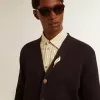 Cardigan Golden Collection din bumbac albastru închis cu finisaj uzat Cardigan Golden Collection din bumbac albastru închis cu finisaj uzat