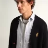 Cardigan Golden Collection din bumbac albastru închis cu finisaj uzat Cardigan Golden Collection din bumbac albastru închis cu finisaj uzat