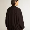 Cardigan negru pentru femei cu broderie în nuanțe