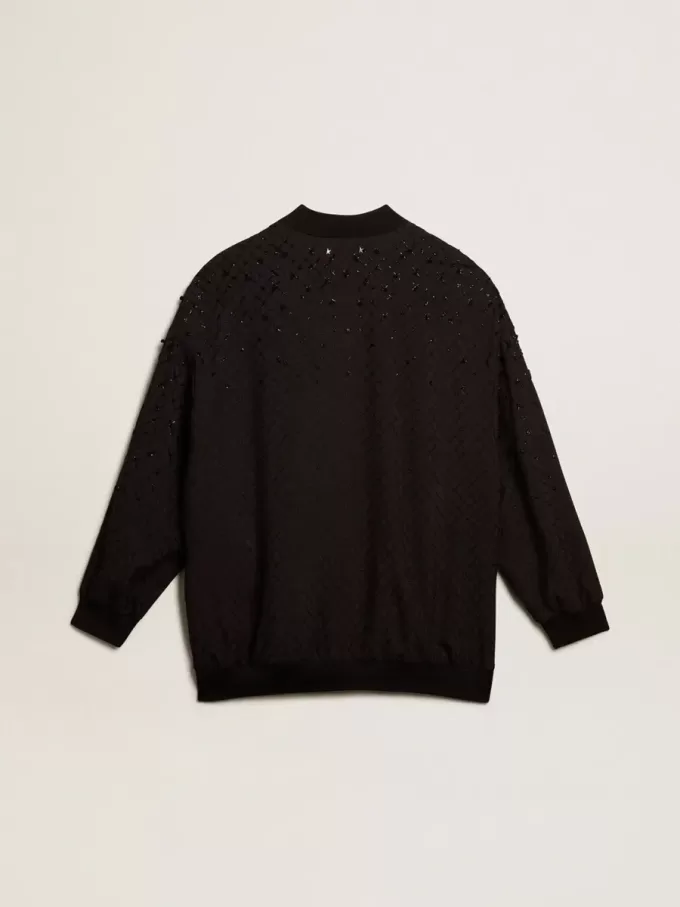 Cardigan negru pentru femei cu broderie în nuanțe
