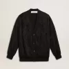 Cardigan negru pentru femei cu broderie ton pe ton cu mărgele toile de jouy Cardigan negru pentru femei cu broderie ton pe ton cu mărgele toile de jouy