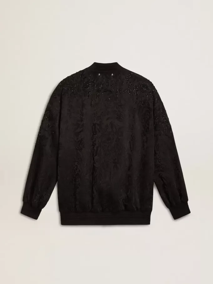 Cardigan negru pentru femei cu broderie ton pe ton cu mărgele toile de jouy Cardigan negru pentru femei cu broderie ton pe ton cu mărgele toile de jouy
