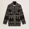 Cardigan negru pentru femei, cu curea și cristale Cardigan negru pentru femei, cu curea și cristale
