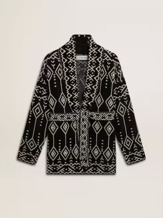 Cardigan negru pentru femei, cu curea și cristale