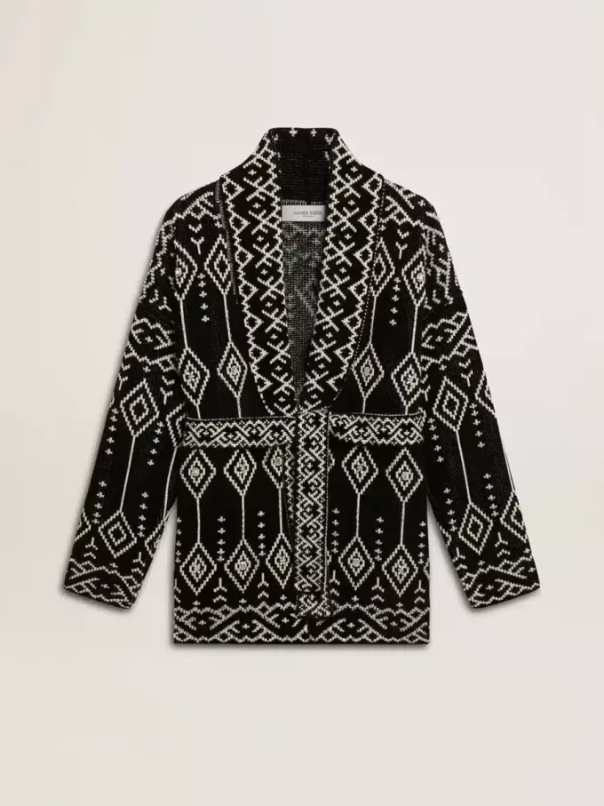 Cardigan negru pentru femei, cu curea și cristale Cardigan negru pentru femei, cu curea și cristale