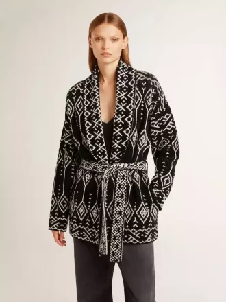 Cardigan negru pentru femei, cu curea și cristale