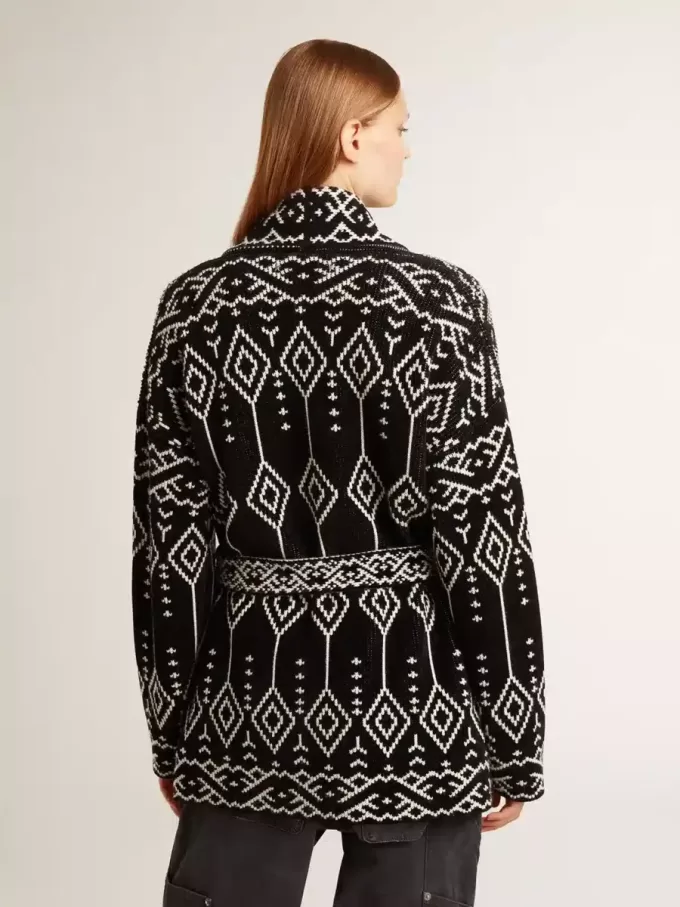 Cardigan negru pentru femei, cu curea și cristale Cardigan negru pentru femei, cu curea și cristale