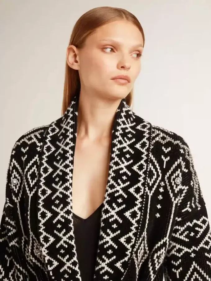 Cardigan negru pentru femei, cu curea și cristale Cardigan negru pentru femei, cu curea și cristale