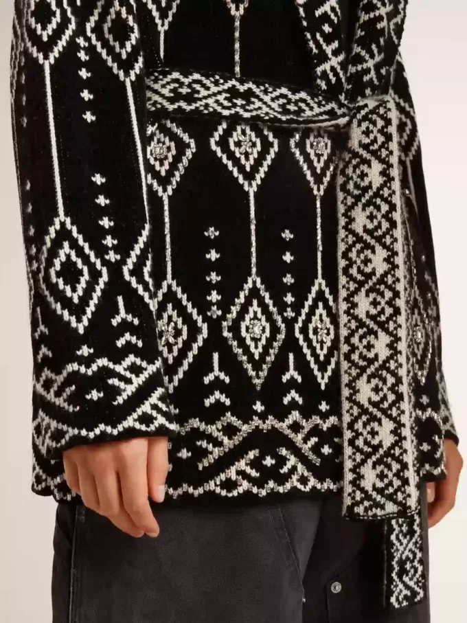 Cardigan negru pentru femei, cu curea și cristale Cardigan negru pentru femei, cu curea și cristale