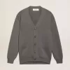 Cardigan pentru bărbați din bumbac gri melanj, cu logo pe spate Cardigan pentru bărbați din bumbac gri melanj, cu logo pe spate