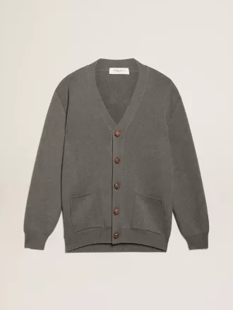 Cardigan pentru bărbați din bumbac gri melanj, cu logo pe spate Cardigan pentru bărbați din bumbac gri melanj, cu logo pe spate