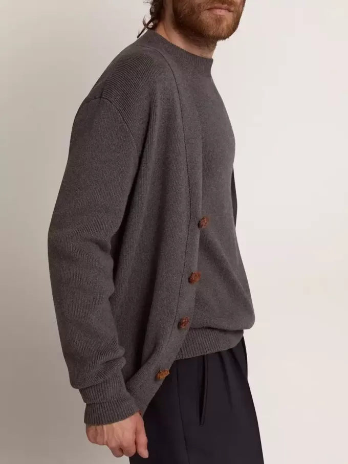 Cardigan pentru bărbați din bumbac gri melanj, cu logo pe spate Cardigan pentru bărbați din bumbac gri melanj, cu logo pe spate