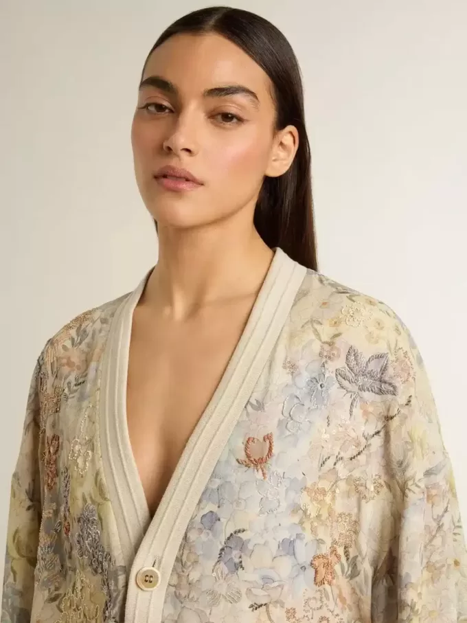 Cardigan pentru femei cu imprimeu floral și broderie Cardigan pentru femei cu imprimeu floral și broderie