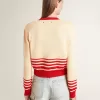 Cardigan pentru femei, de culoare crem, cu dungi roșii Cardigan pentru femei, de culoare crem, cu dungi roșii