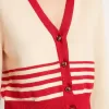 Cardigan pentru femei, de culoare crem, cu dungi roșii Cardigan pentru femei, de culoare crem, cu dungi roșii