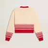 Cardigan pentru femei, de culoare crem, cu dungi roșii Cardigan pentru femei, de culoare crem, cu dungi roșii