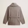 Cardigan pentru femei din lână gri melanj cu broderie pe partea din față