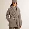 Cardigan pentru femei din lână gri melanj cu broderie pe partea din față