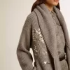 Cardigan pentru femei din lână gri melanj cu broderie pe partea din față
