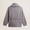 Cardigan pentru femei din lână gri melanj cu broderie pe partea din față