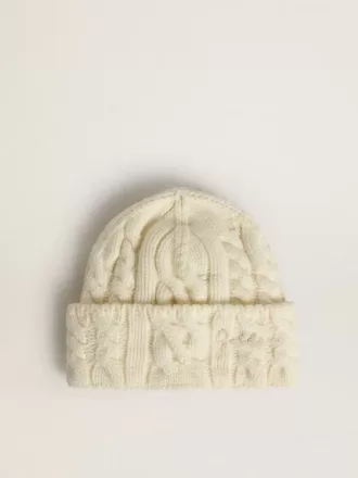 Căciulă albă din lână cu broderie Căciulă albă din lână cu broderie