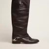 Cizme din piele neagră pentru femei, cu clemă pe călcâi Cizme din piele neagră pentru femei, cu clemă pe călcâi