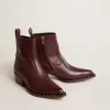 Cizme joase Debbie pentru femei din piele burgundă Cizme joase Debbie pentru femei din piele burgundă