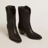 Cizme joase Wish Star pentru femei, din piele neagră, cu broderie în formă de stea Cizme joase Wish Star pentru femei, din piele neagră, cu broderie în formă de stea