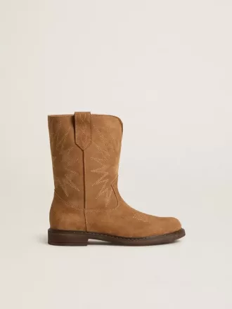 Cizme Wish Junior din piele de căprioară camel cu broderie în formă de stea Cizme Wish Junior din piele de căprioară camel cu broderie în formă de stea