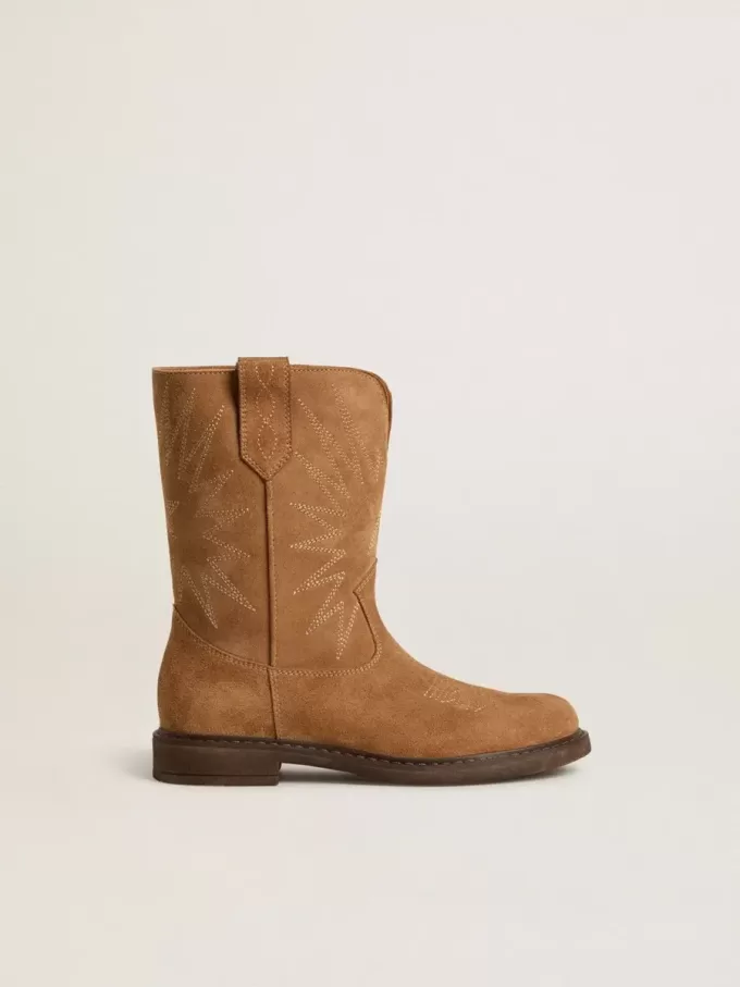 Cizme Wish Junior din piele de căprioară camel cu broderie în formă de stea Cizme Wish Junior din piele de căprioară camel cu broderie în formă de stea