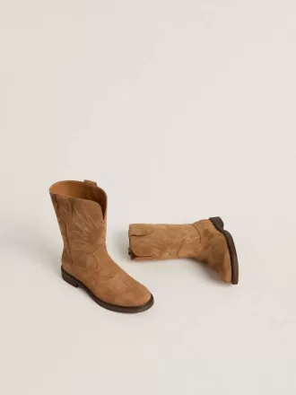 Cizme Wish Junior din piele de căprioară camel cu broderie în formă de stea Cizme Wish Junior din piele de căprioară camel cu broderie în formă de stea