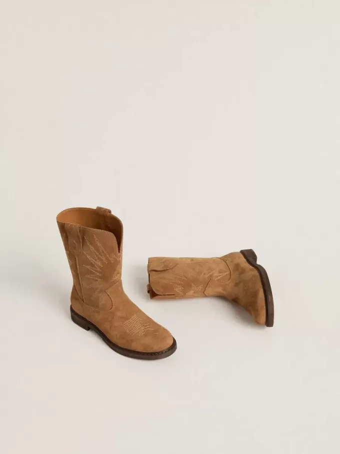 Cizme Wish Junior din piele de căprioară camel cu broderie în formă de stea Cizme Wish Junior din piele de căprioară camel cu broderie în formă de stea