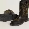 Cizme Wish Junior din piele neagră cu broderie cu stele galbene