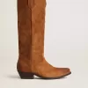 Cizme Wish Star din piele de căprioară cognac cu inserție ton pe ton în formă de stea Cizme Wish Star din piele de căprioară cognac cu inserție ton pe ton în formă de stea