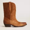 Cizme Wish Star joase din piele de căprioară de culoare coniac, cu inserție în formă de stea Cizme Wish Star joase din piele de căprioară de culoare coniac, cu inserție în formă de stea