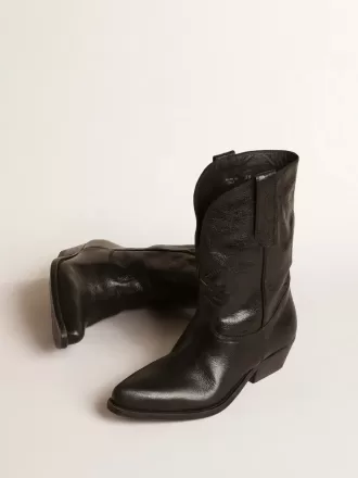 Cizme Wish Star joase din piele neagră cu stea neagră