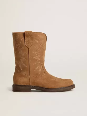 Cizme Wish Teen din piele de căprioară camel cu broderie în formă de stea Cizme Wish Teen din piele de căprioară camel cu broderie în formă de stea