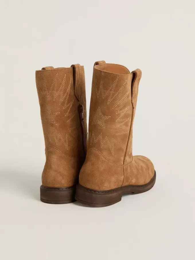 Cizme Wish Teen din piele de căprioară camel cu broderie în formă de stea Cizme Wish Teen din piele de căprioară camel cu broderie în formă de stea