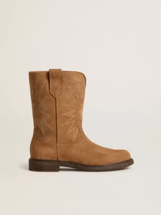 Cizme Wish Young din piele de căprioară camel cu broderie în formă de stea Cizme Wish Young din piele de căprioară camel cu broderie în formă de stea