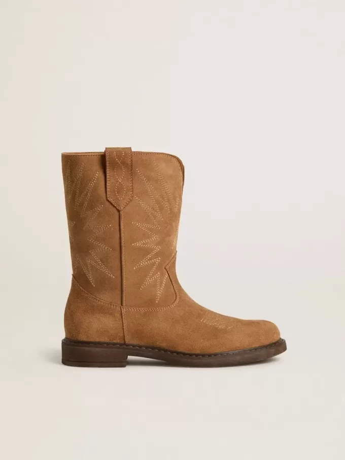 Cizme Wish Young din piele de căprioară camel cu broderie în formă de stea Cizme Wish Young din piele de căprioară camel cu broderie în formă de stea