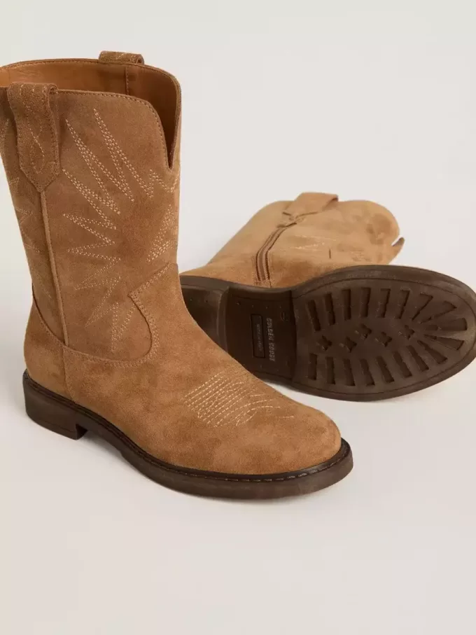 Cizme Wish Young din piele de căprioară camel cu broderie în formă de stea Cizme Wish Young din piele de căprioară camel cu broderie în formă de stea