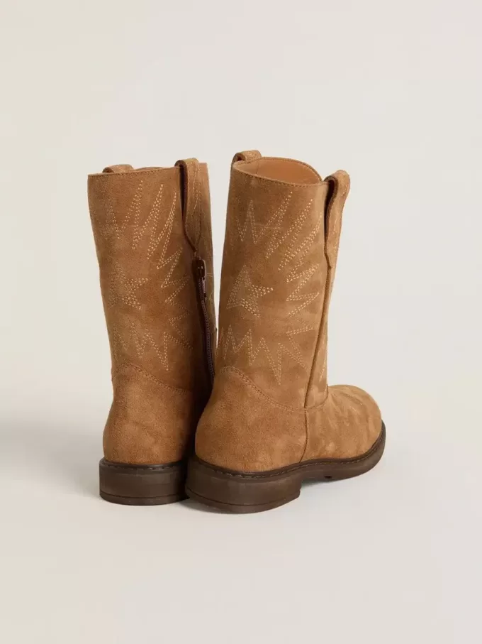 Cizme Wish Young din piele de căprioară camel cu broderie în formă de stea Cizme Wish Young din piele de căprioară camel cu broderie în formă de stea