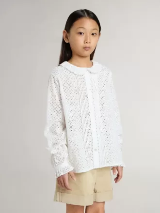 Cămașă albă din bumbac broderie anglaise pentru fete