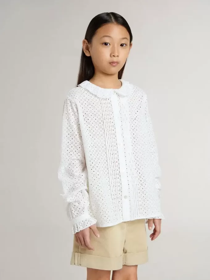 Cămașă albă din bumbac broderie anglaise pentru fete Cămașă albă din bumbac broderie anglaise pentru fete