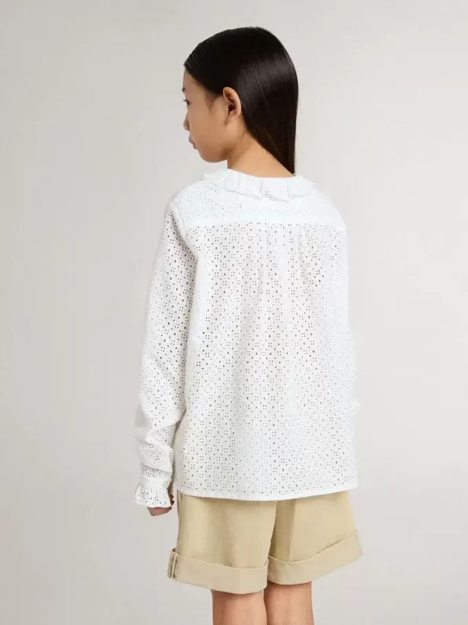 Cămașă albă din bumbac broderie anglaise pentru fete Cămașă albă din bumbac broderie anglaise pentru fete
