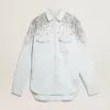 Cămașă bleach pentru femei, cu cristale cabochon Cămașă bleach pentru femei, cu cristale cabochon