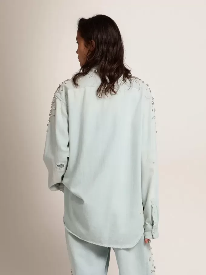 Cămașă bleach pentru femei, cu cristale cabochon Cămașă bleach pentru femei, cu cristale cabochon